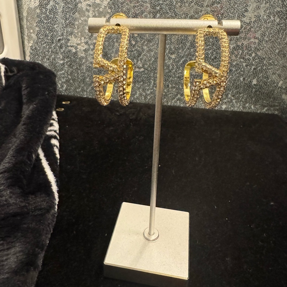 Valentino Gold and Silver Crystal Earrings - Picture 2 of 5